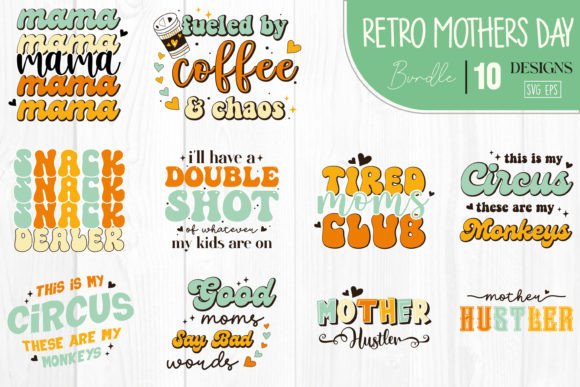 Retro Mothers Day SVG Bundle: Cool Mom Graphics for Crafts